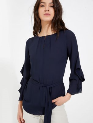 FLOUNCE SLEEVE SILKY GEORGETTE TOP FLOUNCE SLEEVE SILKY GEORGETTE TOP