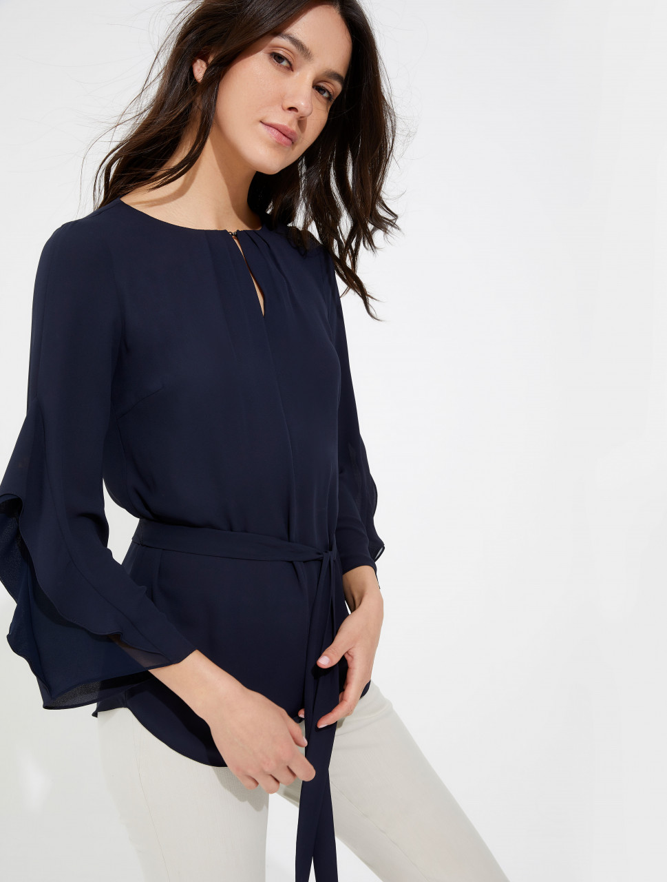 FLOUNCE SLEEVE SILKY GEORGETTE TOP FLOUNCE SLEEVE SILKY GEORGETTE TOP