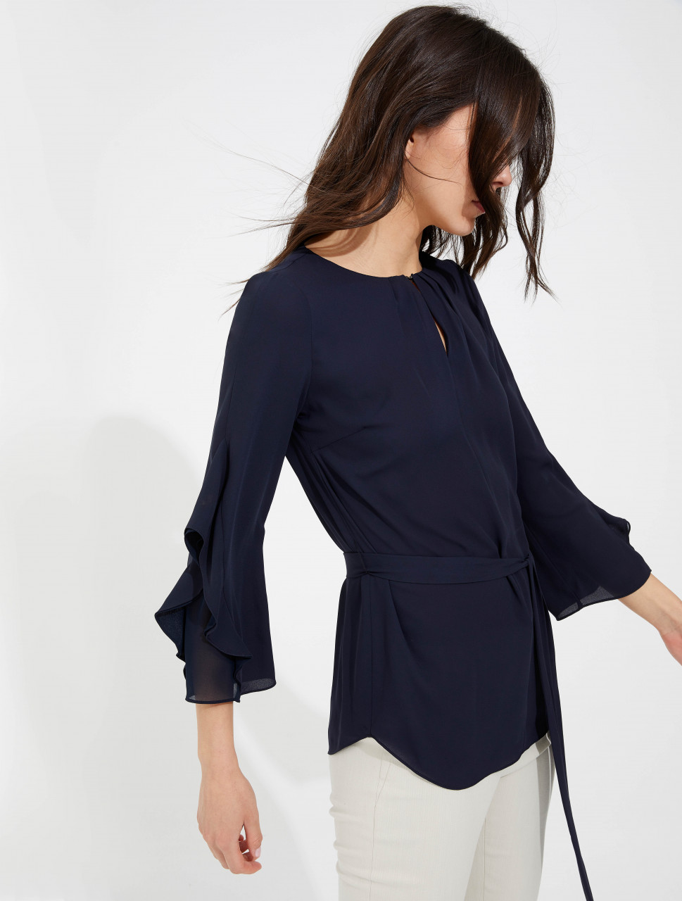 FLOUNCE SLEEVE SILKY GEORGETTE TOP FLOUNCE SLEEVE SILKY GEORGETTE TOP
