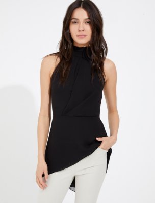 MOCKED NECK DRAPED SILKY GEORGETTE TOP MOCKED NECK DRAPED SILKY GEORGETTE TOP