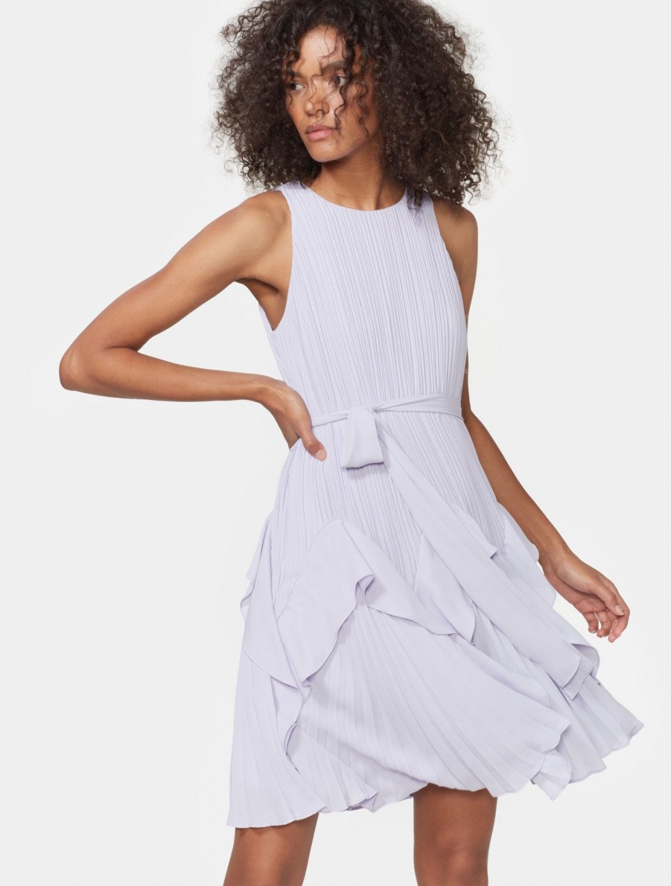 PLEATED DRESS WITH FLOUNCE HEM PLEATED DRESS WITH FLOUNCE HEM