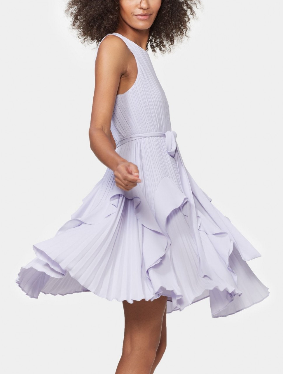 PLEATED DRESS WITH FLOUNCE HEM PLEATED DRESS WITH FLOUNCE HEM