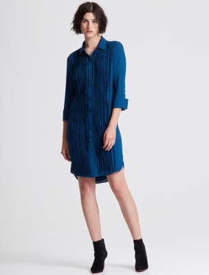 LONG SLEEVE PLEATED FRONT SHIRTDRESS LONG SLEEVE PLEATED FRONT SHIRTDRESS