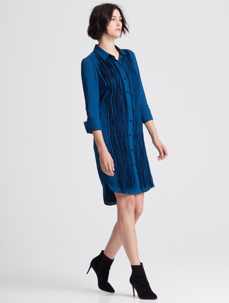 LONG SLEEVE PLEATED FRONT SHIRTDRESS LONG SLEEVE PLEATED FRONT SHIRTDRESS