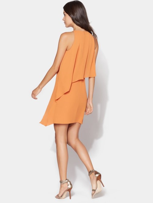 Sleeveless High Neck Dress with Drape Overlay