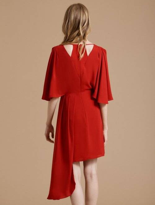 FLOWY SHORT SLEEVE FAUX WRAP DRESS