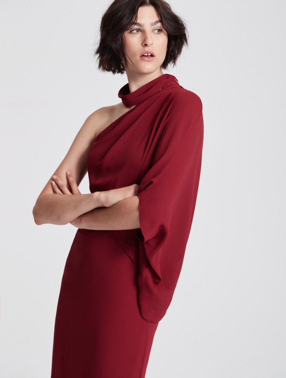 ICONIC ASYMMETRIC DRAPED DRESS ICONIC ASYMMETRIC DRAPED DRESS