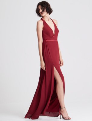 GOWN WITH CONTRAST SATIN SASH GOWN WITH CONTRAST SATIN SASH