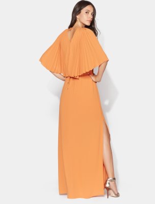 Flowy Pleated Sleeve V Neck Tie Back Gown Flowy Pleated Sleeve V Neck Tie Back Gown