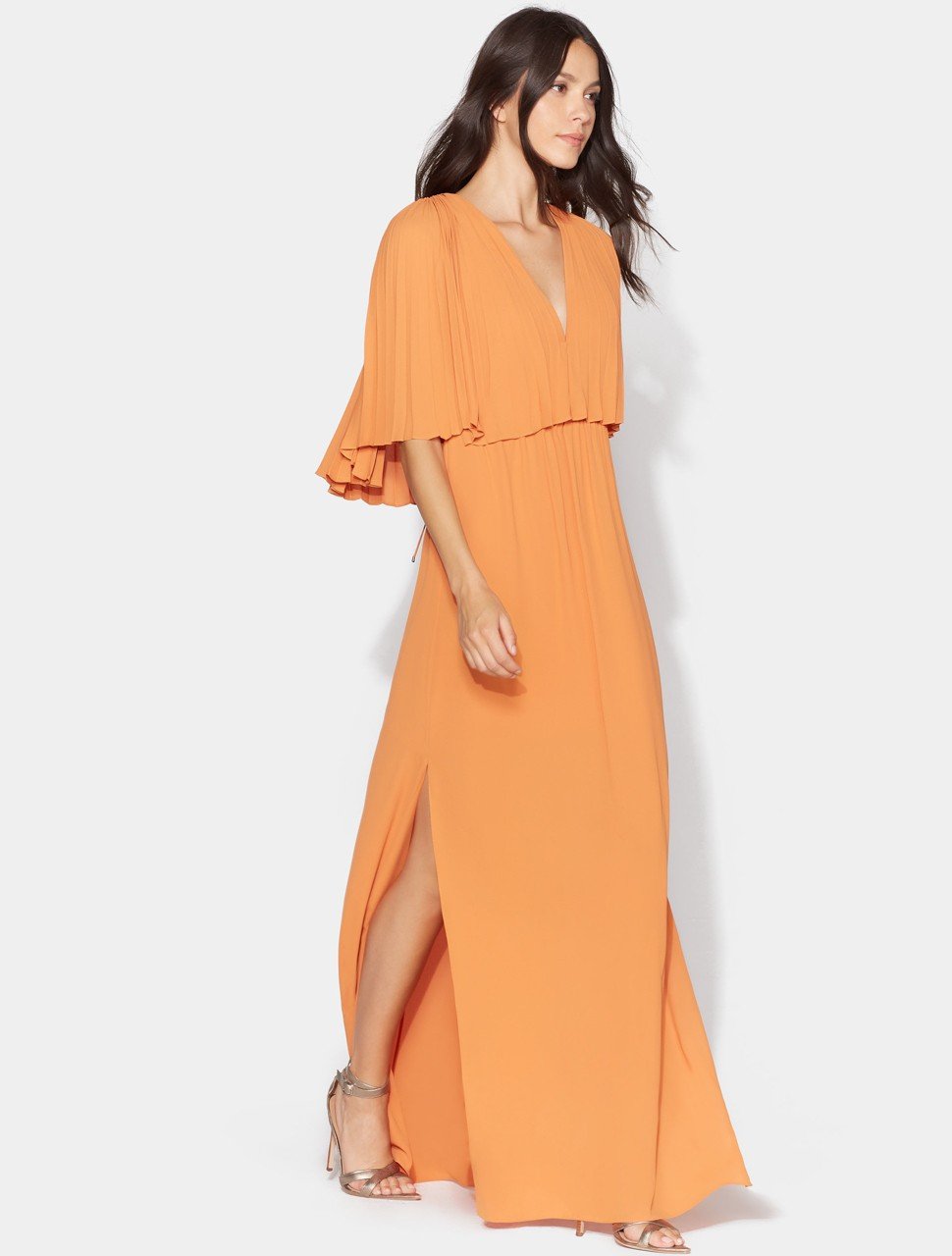Flowy Pleated Sleeve V Neck Tie Back Gown Flowy Pleated Sleeve V Neck Tie Back Gown