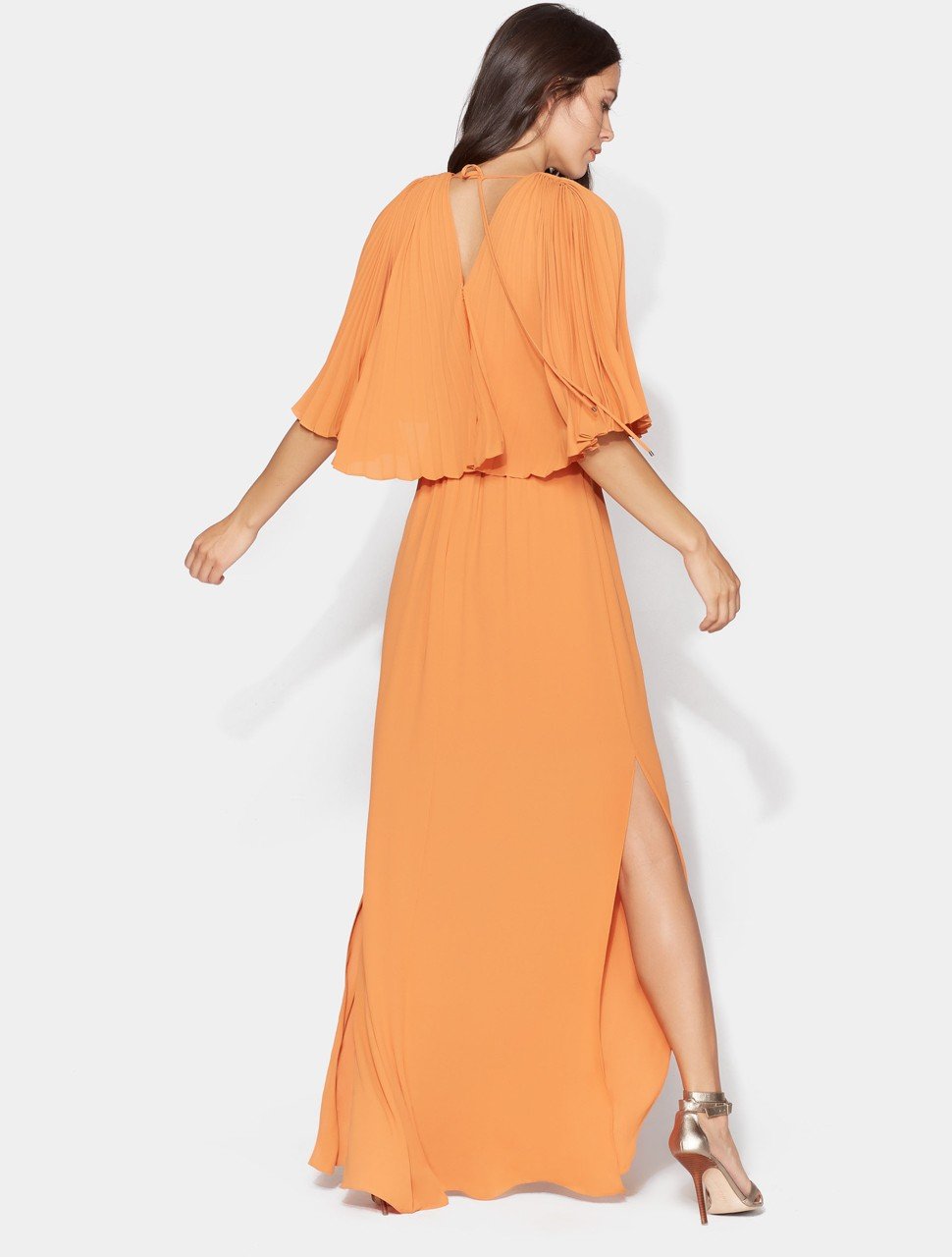 Flowy Pleated Sleeve V Neck Tie Back Gown Flowy Pleated Sleeve V Neck Tie Back Gown