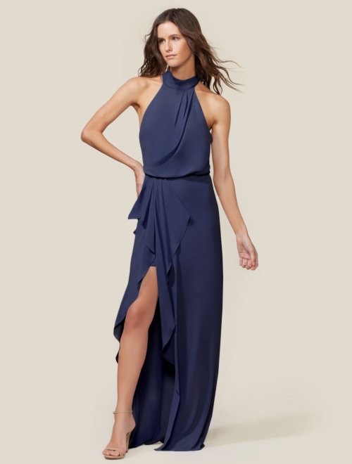 DRAPED MOCK NECK GOWN