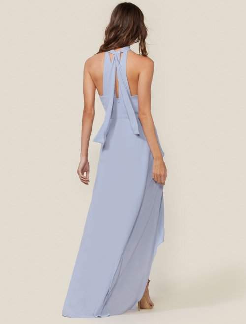 Sleeveless Mock Neck Gown with Drape Front Detail