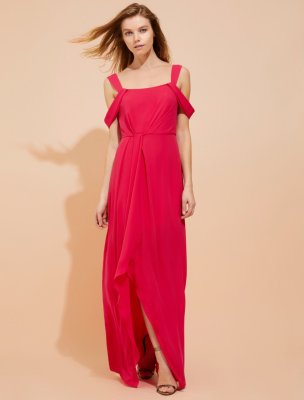 COLD SHOULDER DRAPED SILKY GEORGETTE GOWN COLD SHOULDER DRAPED SILKY GEORGETTE GOWN