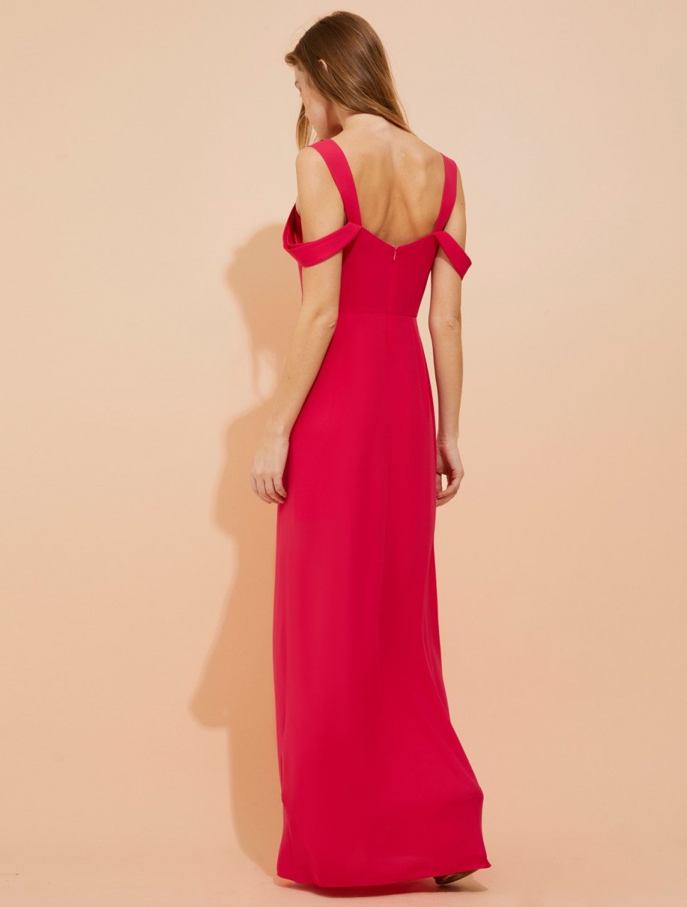 COLD SHOULDER DRAPED SILKY GEORGETTE GOWN COLD SHOULDER DRAPED SILKY GEORGETTE GOWN