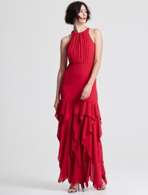 SLEEVELESS RUFFLE SKIRT SILKY GEORGETTE GOWN SLEEVELESS RUFFLE SKIRT SILKY GEORGETTE GOWN