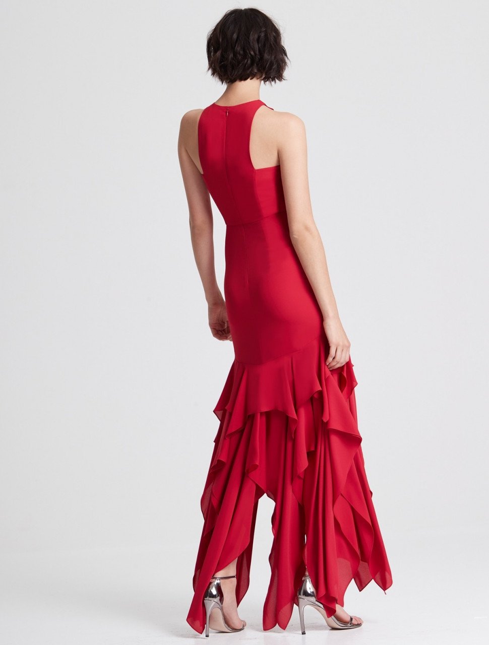 SLEEVELESS RUFFLE SKIRT SILKY GEORGETTE GOWN SLEEVELESS RUFFLE SKIRT SILKY GEORGETTE GOWN
