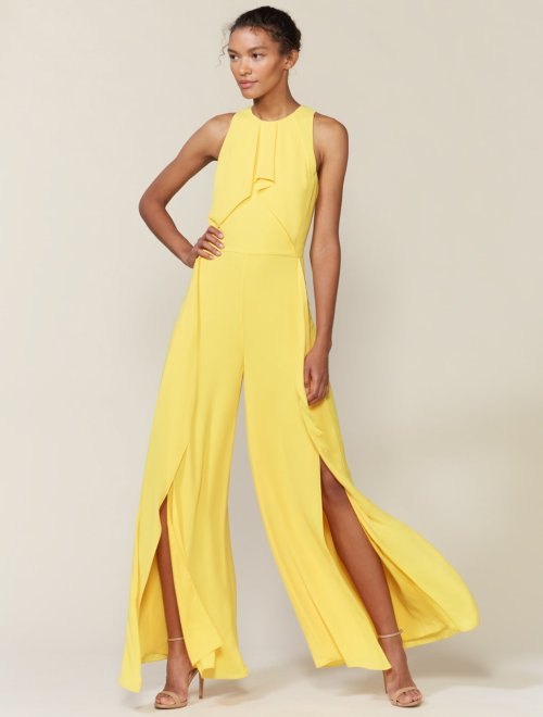 Sleeveless High Neck Flowy Drape Front Jumpsuit