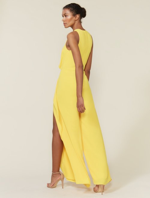 Sleeveless High Neck Flowy Drape Front Jumpsuit