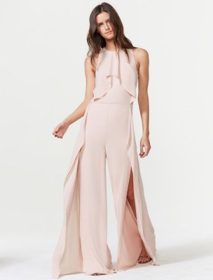 Sleeveless High Neck Flowy Drape Front Jumpsuit Sleeveless High Neck Flowy Drape Front Jumpsuit