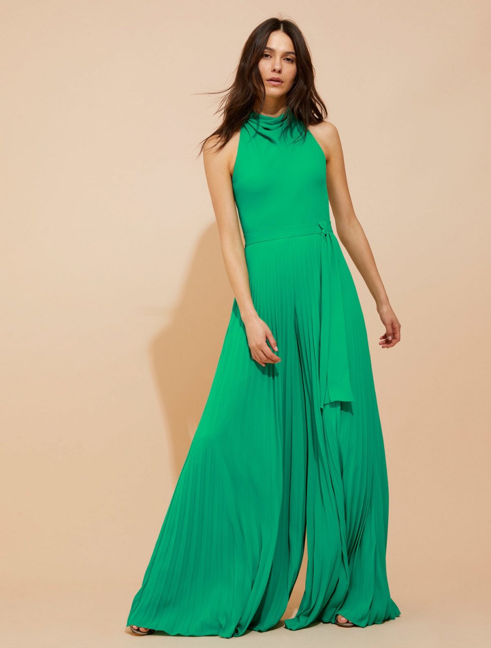 PLEATED FLOWY SILKY GEORGETTE JUMPSUIT PLEATED FLOWY SILKY GEORGETTE JUMPSUIT