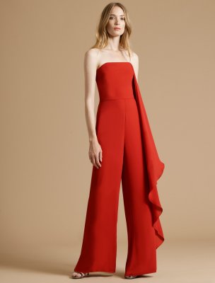 STRAPLESS ASYMMETRIC DRAPE WIDE LEG JUMPSUIT STRAPLESS ASYMMETRIC DRAPE WIDE LEG JUMPSUIT