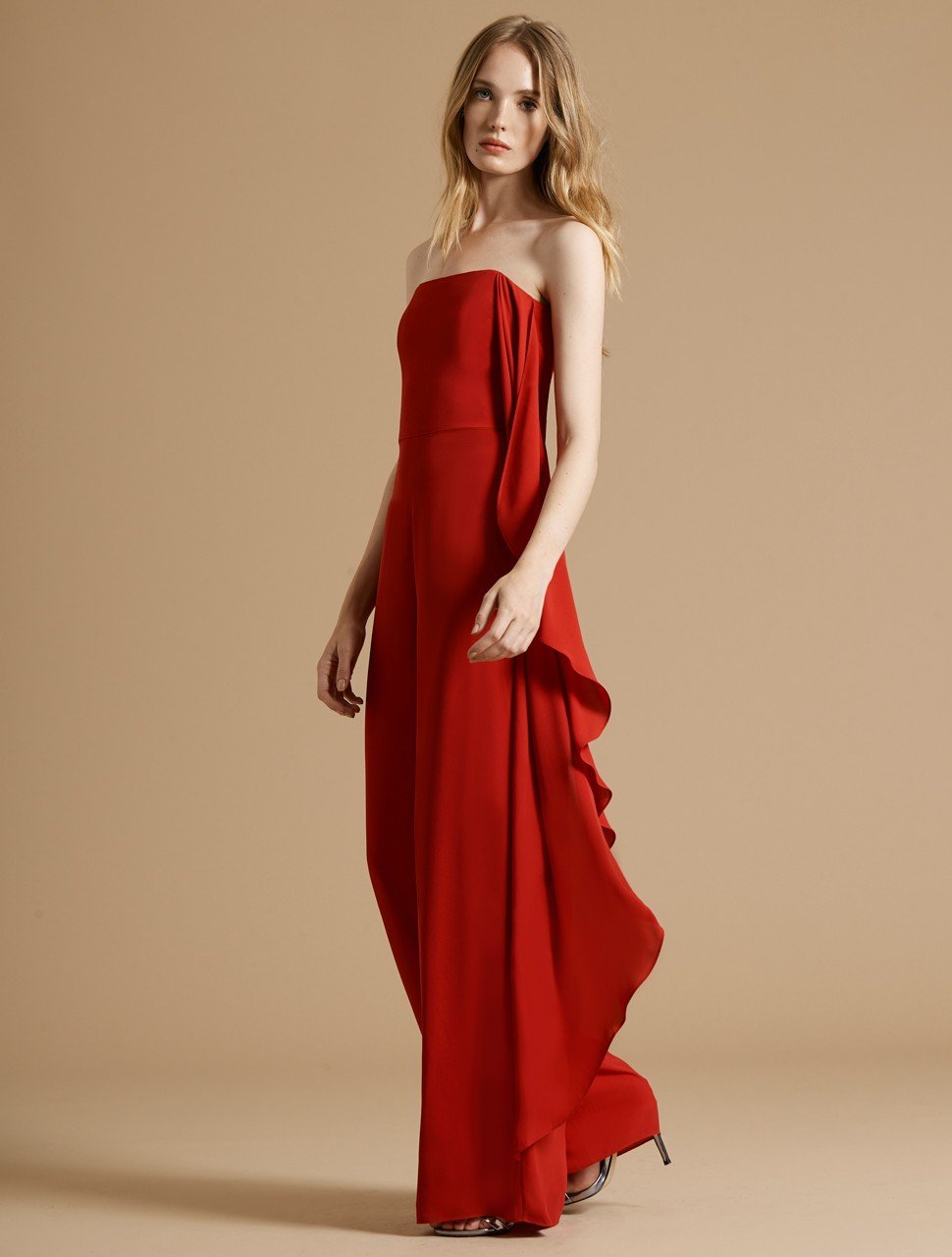 STRAPLESS ASYMMETRIC DRAPE WIDE LEG JUMPSUIT STRAPLESS ASYMMETRIC DRAPE WIDE LEG JUMPSUIT