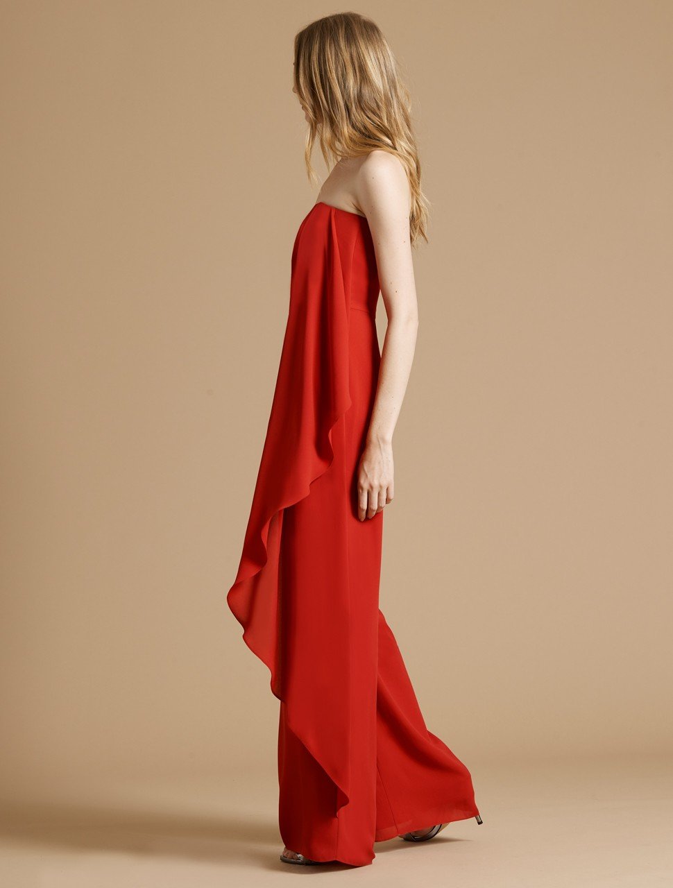 STRAPLESS ASYMMETRIC DRAPE WIDE LEG JUMPSUIT STRAPLESS ASYMMETRIC DRAPE WIDE LEG JUMPSUIT