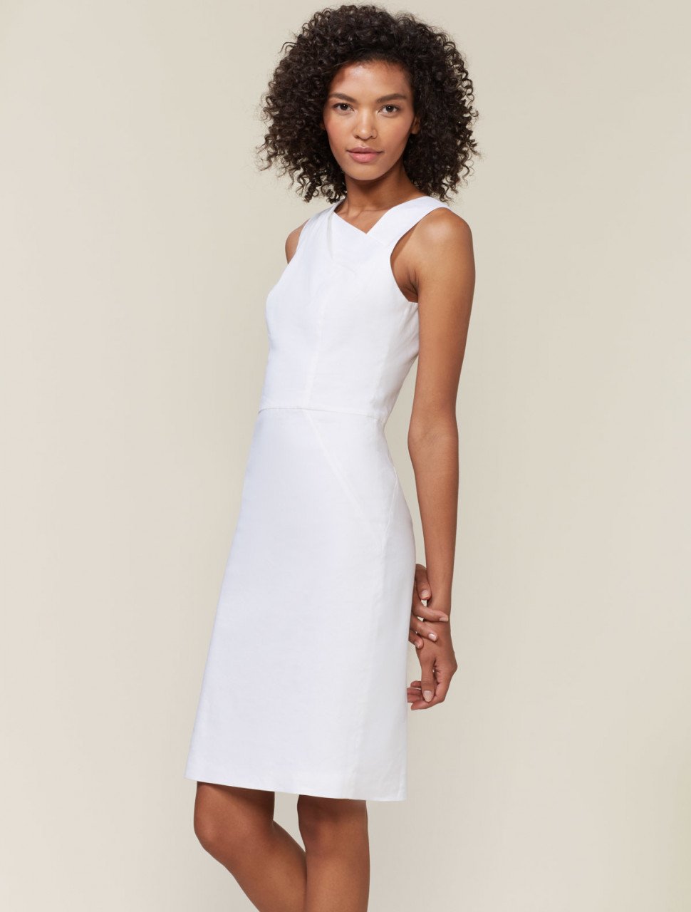 ASYMMETRIC NECKLINE LINEN SHEATH ASYMMETRIC NECKLINE LINEN SHEATH