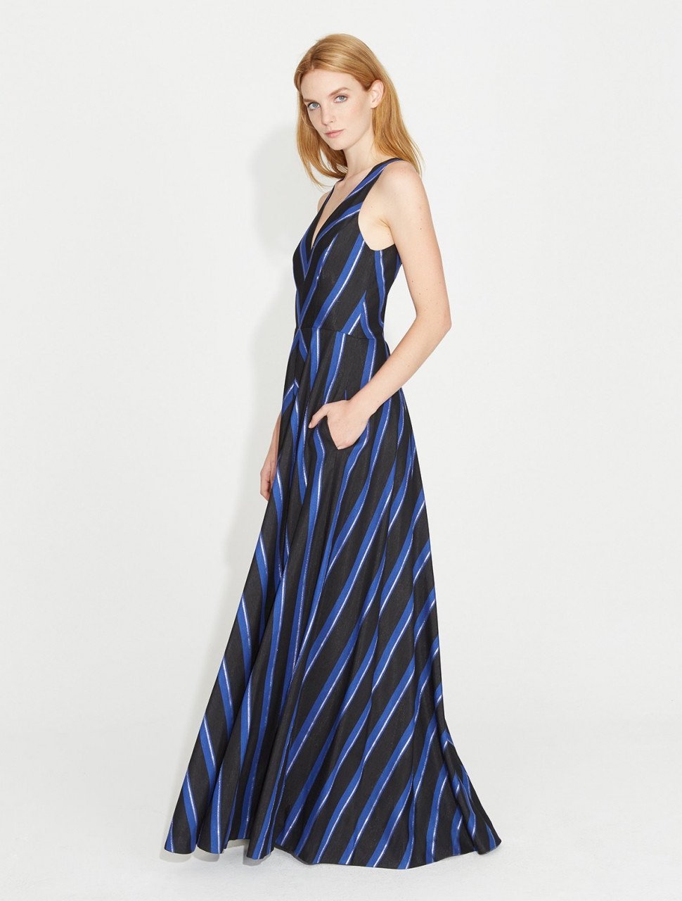 VESTIDO LARGO JAQUARD RAYADO VESTIDO LARGO JAQUARD RAYADO