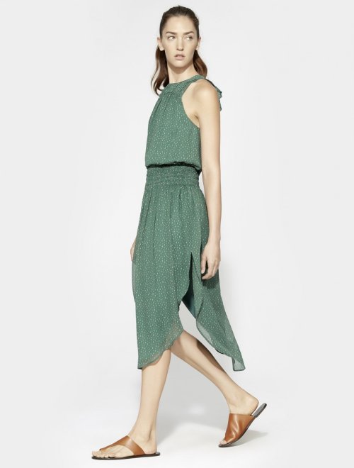 VESTIDO MAXI CORRUGADO SIN MANGAS CUELLO REDONDO