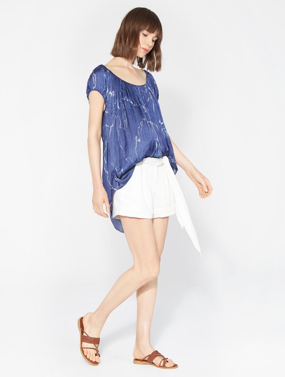 CAP SLEEVE RUCHED SCOOP NECK TOP CAP SLEEVE RUCHED SCOOP NECK TOP