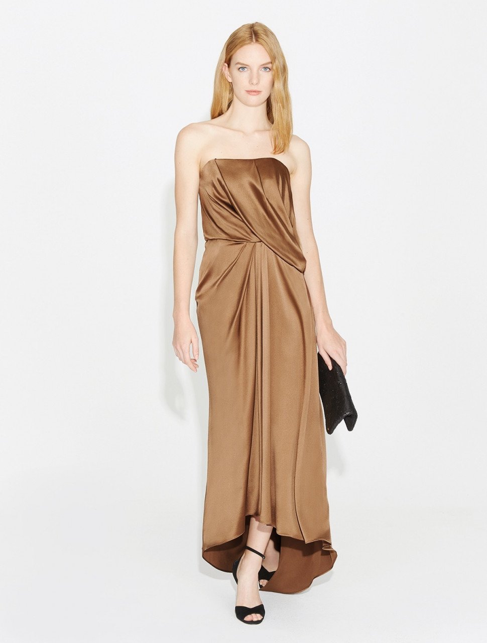VESTIDO LARGO SATIN STRAPLESS DRAPEADO VESTIDO LARGO SATIN STRAPLESS DRAPEADO