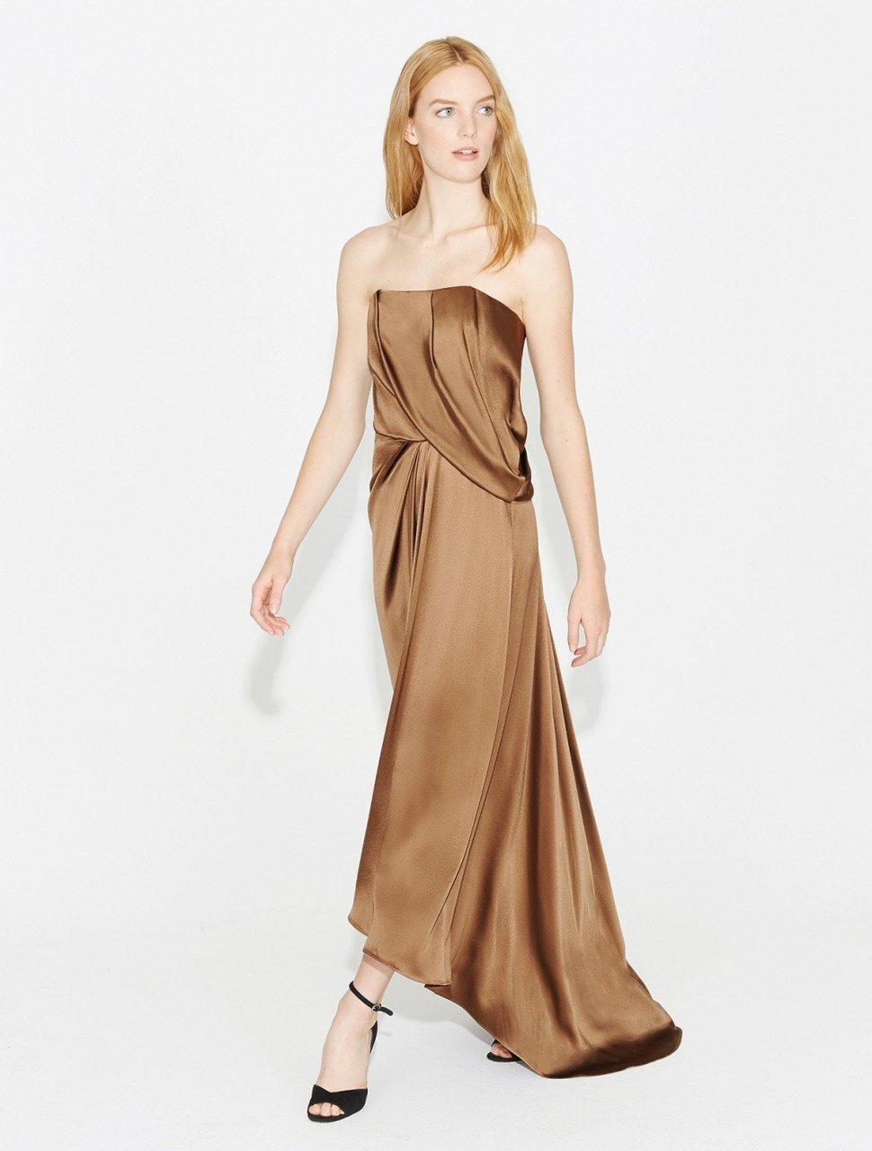 VESTIDO LARGO SATIN STRAPLESS DRAPEADO VESTIDO LARGO SATIN STRAPLESS DRAPEADO