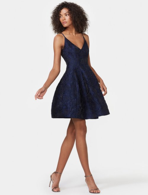 SLEEVELESS JACQUARD FIT & FLARE DRESS