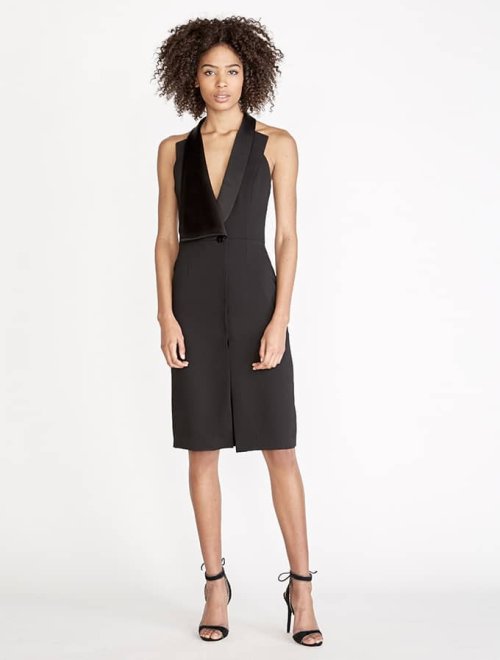 VESTIDO TUXEDO CON CREPE Y SATIN