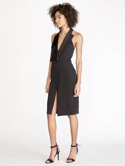 VESTIDO TUXEDO CON CREPE Y SATIN