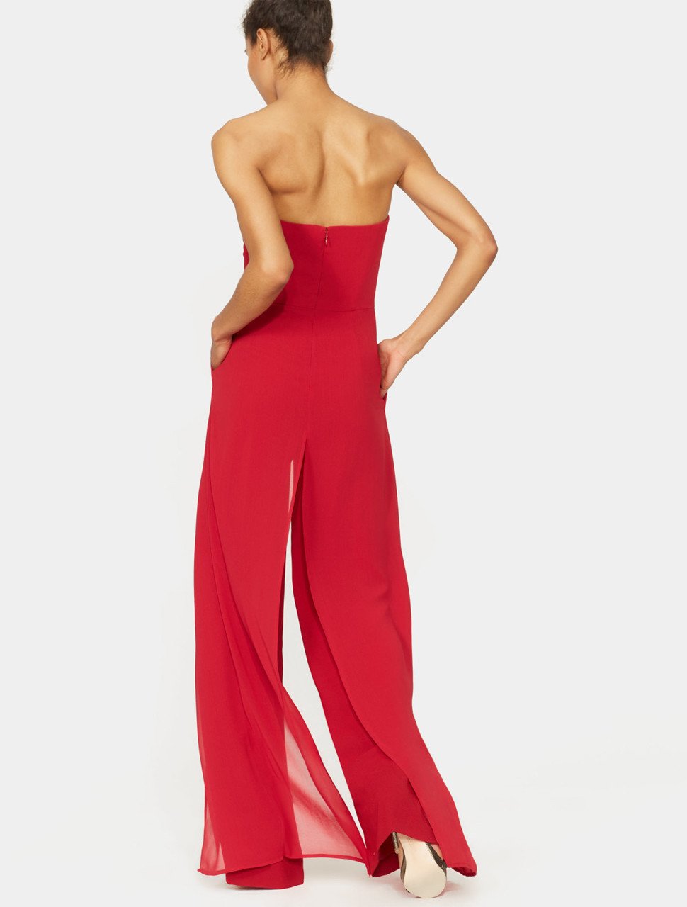 CHIFFON OVERLAY STRAPLESS JUMPSUIT CHIFFON OVERLAY STRAPLESS JUMPSUIT