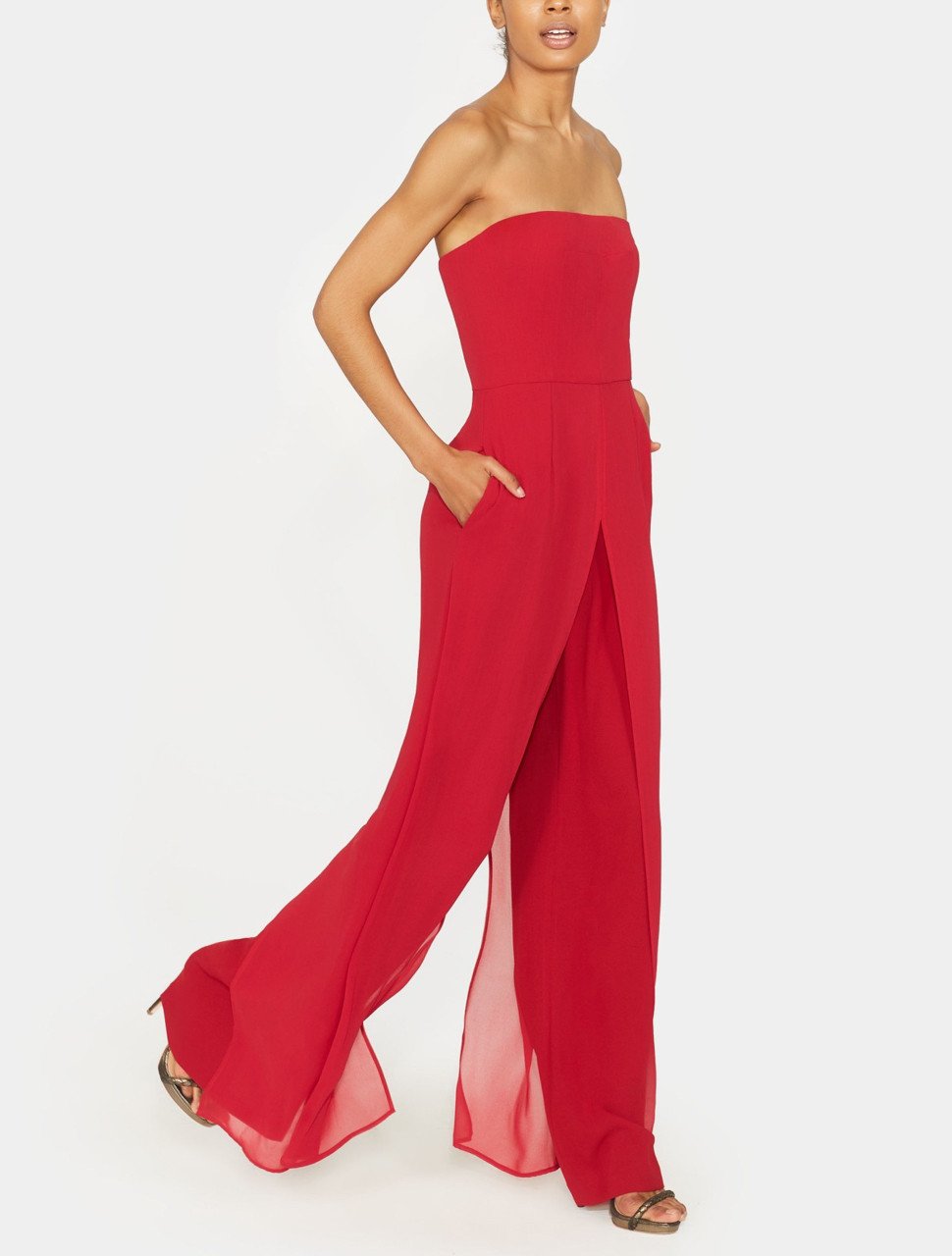 CHIFFON OVERLAY STRAPLESS JUMPSUIT CHIFFON OVERLAY STRAPLESS JUMPSUIT