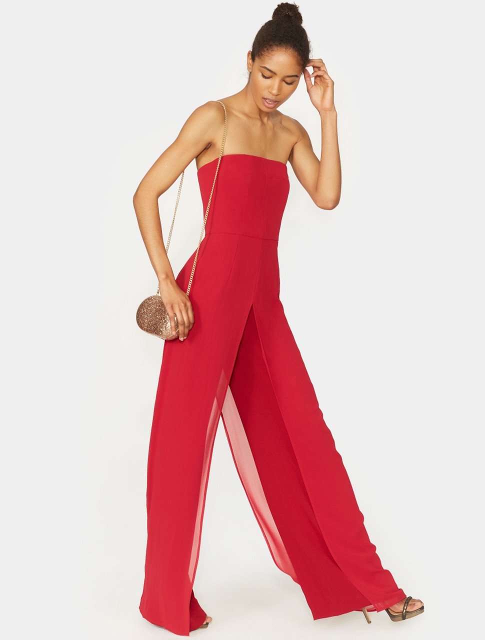 CHIFFON OVERLAY STRAPLESS JUMPSUIT CHIFFON OVERLAY STRAPLESS JUMPSUIT