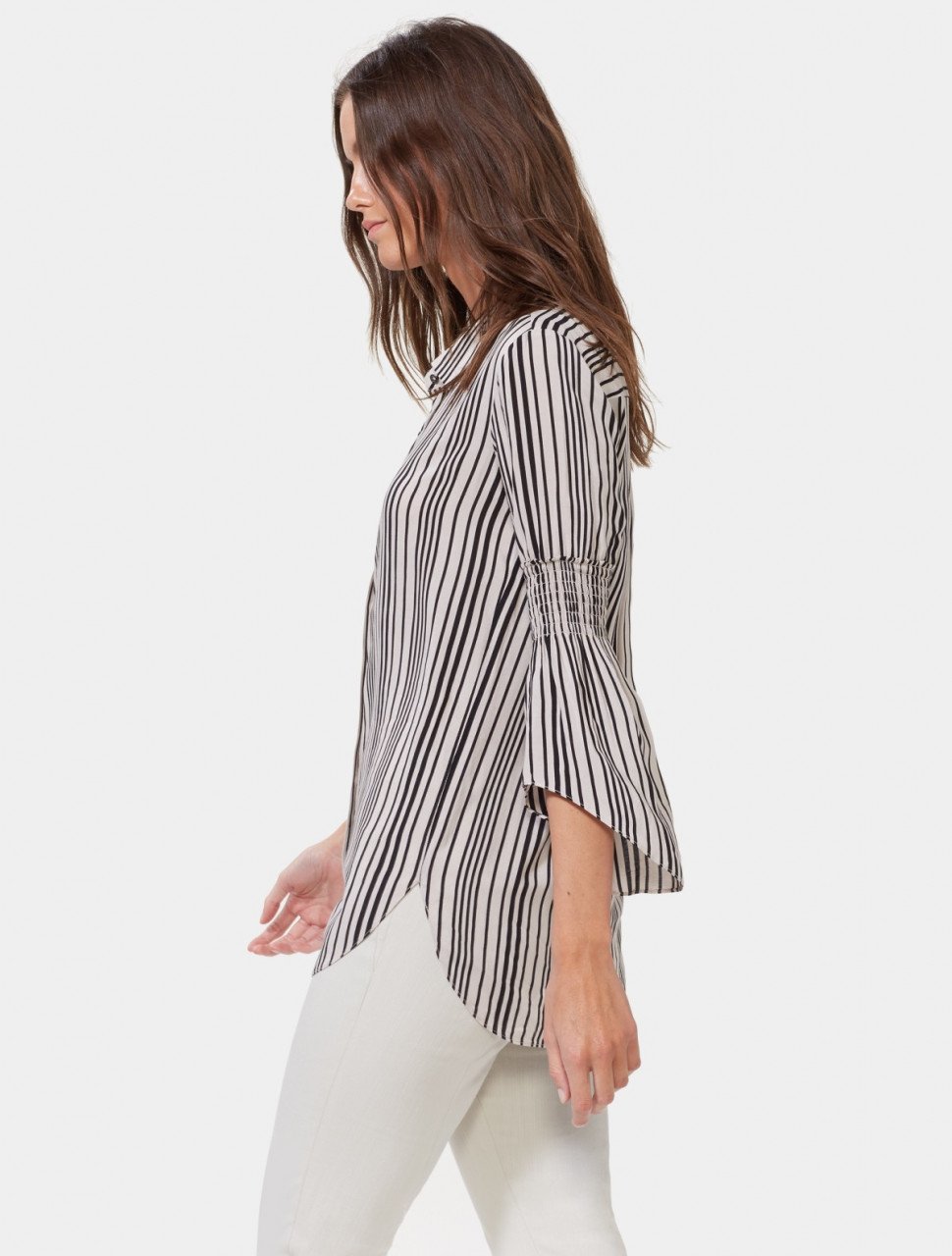 SMOCKED SLEEVE STRIPED SHIRT SMOCKED SLEEVE STRIPED SHIRT