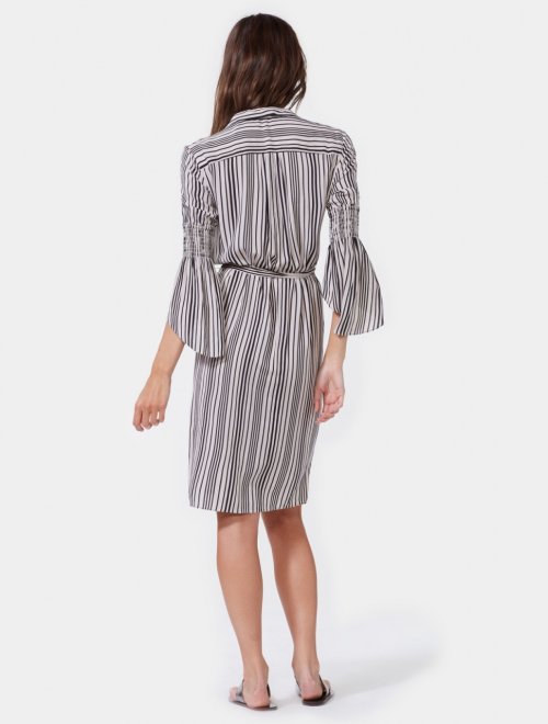 SMOCKED SLEEVE STRIPED SHIRTDRESS