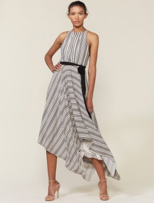 Sleeveless High Neck Stripe Gown with Strip Back Sleeveless High Neck Stripe Gown with Strip Back