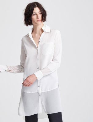 LONG SLEEVE GEORGETTE INSERT SILK SHIRT LONG SLEEVE GEORGETTE INSERT SILK SHIRT