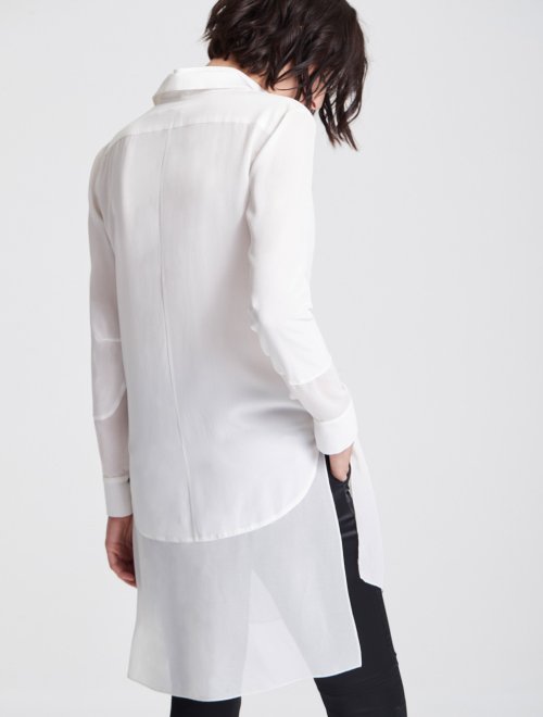 LONG SLEEVE GEORGETTE INSERT SILK SHIRT