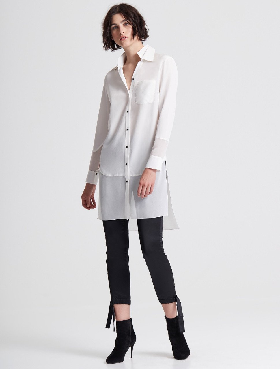 LONG SLEEVE GEORGETTE INSERT SILK SHIRT LONG SLEEVE GEORGETTE INSERT SILK SHIRT