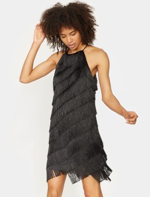 Sleeveless High Neck Fringe Slip Dress Sleeveless High Neck Fringe Slip Dress