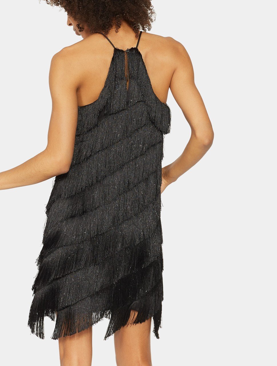Sleeveless High Neck Fringe Slip Dress Sleeveless High Neck Fringe Slip Dress