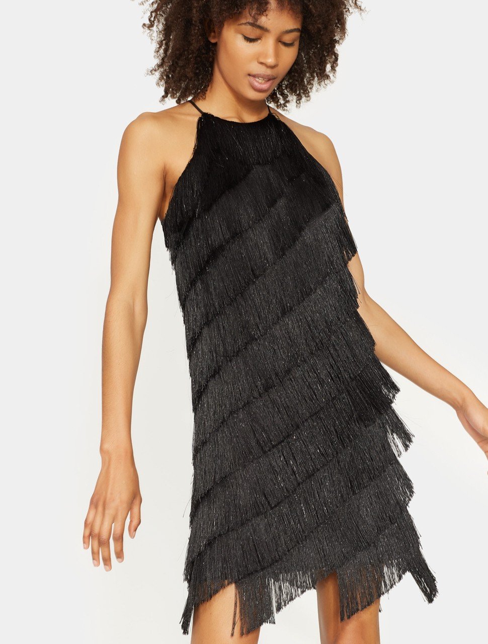 Sleeveless High Neck Fringe Slip Dress Sleeveless High Neck Fringe Slip Dress