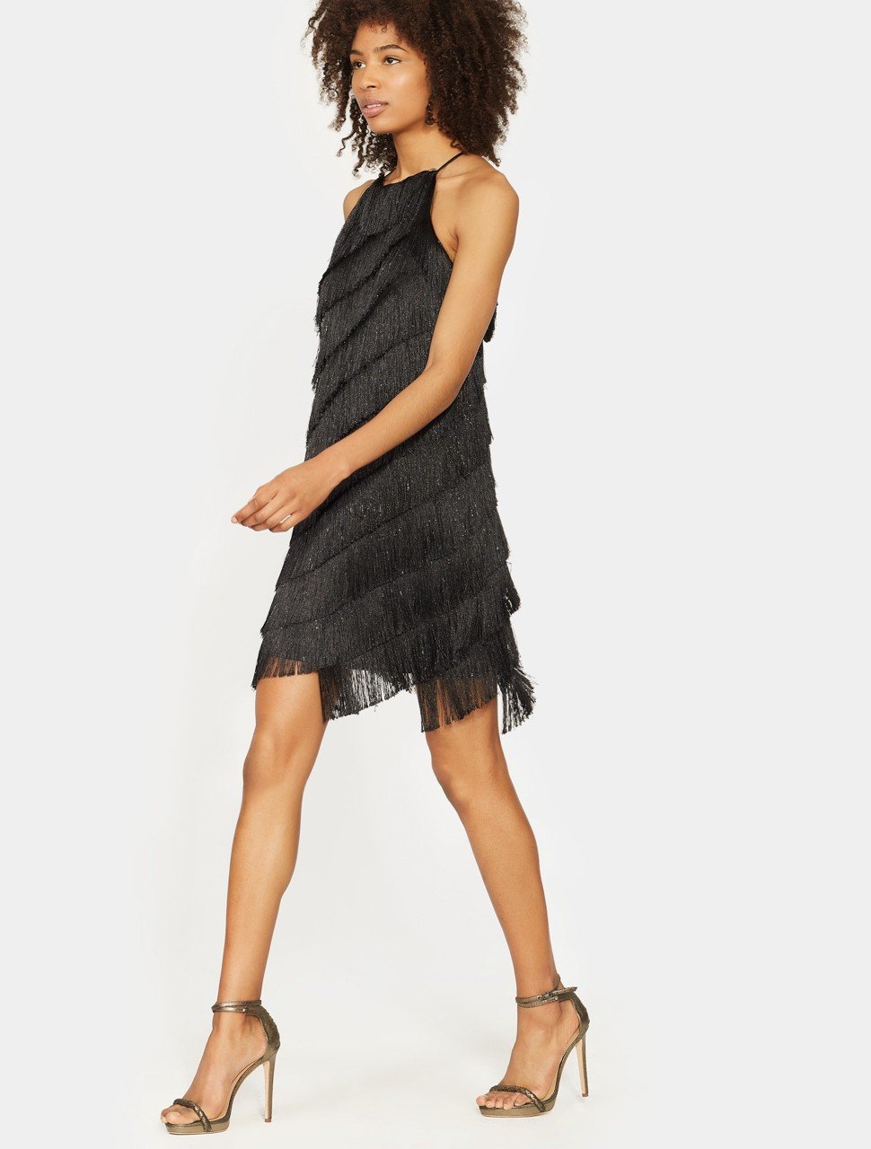 Sleeveless High Neck Fringe Slip Dress Sleeveless High Neck Fringe Slip Dress